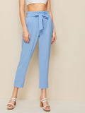 Solid Self Tie Paperbag Trousers