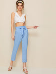 Solid Self Tie Paperbag Trousers