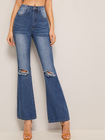 Ripped Flare Leg Jeans