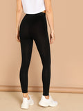 Elastic Waist Solid Leggings