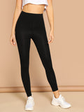 Elastic Waist Solid Leggings