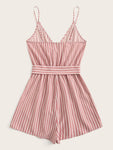 Surplice Striped Self Belted Wrap Romper