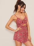 Tie Front Cut Out Shirred Detail Ditsy Floral Romper
