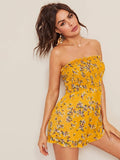 Ditsy Floral Print Frill Trim Shirred Tube Romper