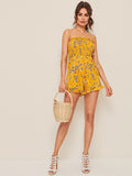 Ditsy Floral Print Frill Trim Shirred Tube Romper