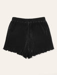 Drawstring Waist Lettuce Trim Pleated Shorts