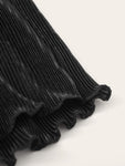 Drawstring Waist Lettuce Trim Pleated Shorts