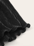 Drawstring Waist Lettuce Trim Pleated Shorts