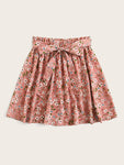 Ditsy Floral Print Paperbag Waist Skirt