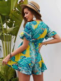 Tropical Print Tie Front Romper