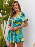 Tropical Print Tie Front Romper