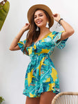 Tropical Print Tie Front Romper