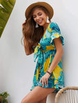 Tropical Print Tie Front Romper