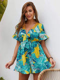 Tropical Print Tie Front Romper