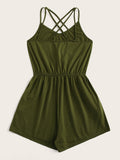 Drawstring Waist Solid Cami Romper