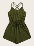 Drawstring Waist Solid Cami Romper