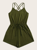 Drawstring Waist Solid Cami Romper