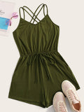 Drawstring Waist Solid Cami Romper