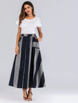 Color Block Button Front Maxi Skirt