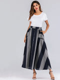 Color Block Button Front Maxi Skirt