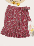 Ditsy Floral Ruffle Hem Knot Wrap Skirt