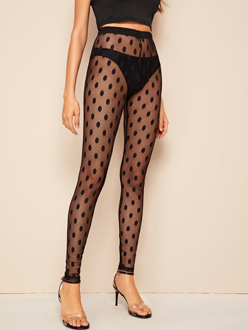 Sheer Dobby Mesh Leggings Without Panties