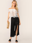 Buttoned High Slit Wide Leg Pants