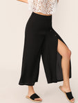 Buttoned High Slit Wide Leg Pants