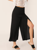 Buttoned High Slit Wide Leg Pants