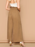 Paperbag Waist Bow Front Wide Leg Pants