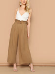 Paperbag Waist Bow Front Wide Leg Pants