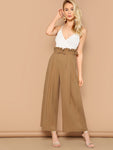 Paperbag Waist Bow Front Wide Leg Pants