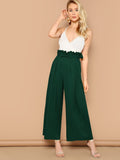 Paperbag Waist Bow Front Wide Leg Pants