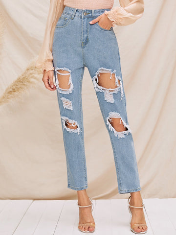 Destroyed Ripped Detail Jeans