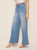 Pocket Patch Wide Leg Jeans