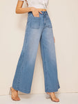 Pocket Patch Wide Leg Jeans