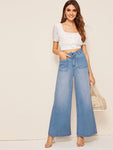 Pocket Patch Wide Leg Jeans