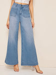 Pocket Patch Wide Leg Jeans