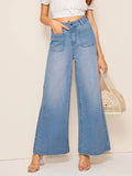 Pocket Patch Wide Leg Jeans