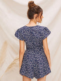 Plunging Neck Ditsy Floral Wrap Romper