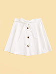 Button Front Belted Flare Skirt