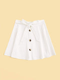 Button Front Belted Flare Skirt