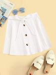 Button Front Belted Flare Skirt