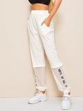 Mesh Panel Letter Embroidered Pants