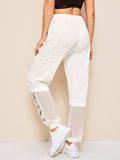 Mesh Panel Letter Embroidered Pants