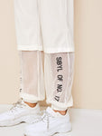 Mesh Panel Letter Embroidered Pants