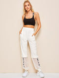 Mesh Panel Letter Embroidered Pants