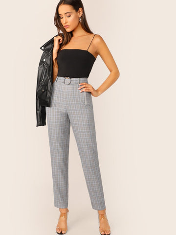 Buckle Belted Zip Front Glen Pants