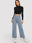 Stitch Detail Wide Leg Jeans