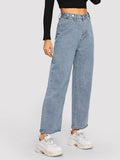 Stitch Detail Wide Leg Jeans